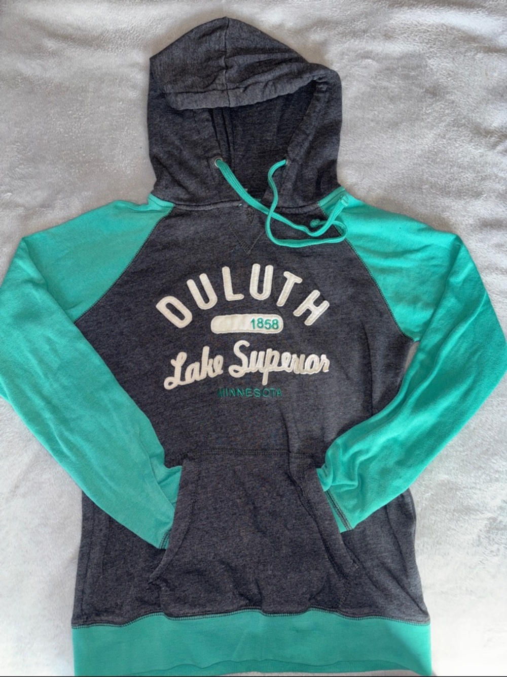 MV Sport Duluth Lake Superior Hooded Sweatshirt in Dark Gray and Teal